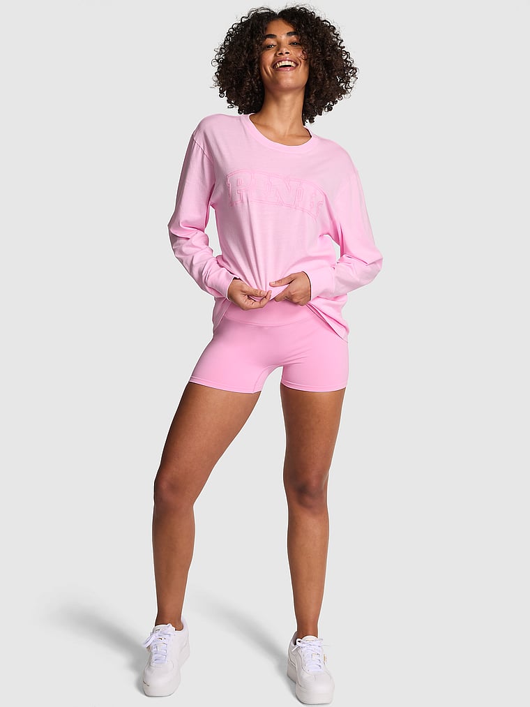 PINK Campus Cotton Long-Sleeve Tee, Pink Lollipop, onModelFront, 1 of 3 Vanessa is 5'10" and wears Small