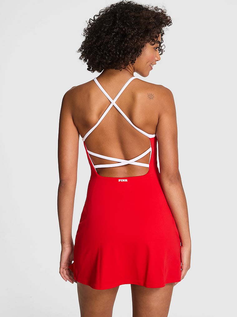 PINK Relay Strappy Sport Dress, Red Pepper, onModelBack, 2 of 3 Vanessa is 5'10" and wears 32B or Small
