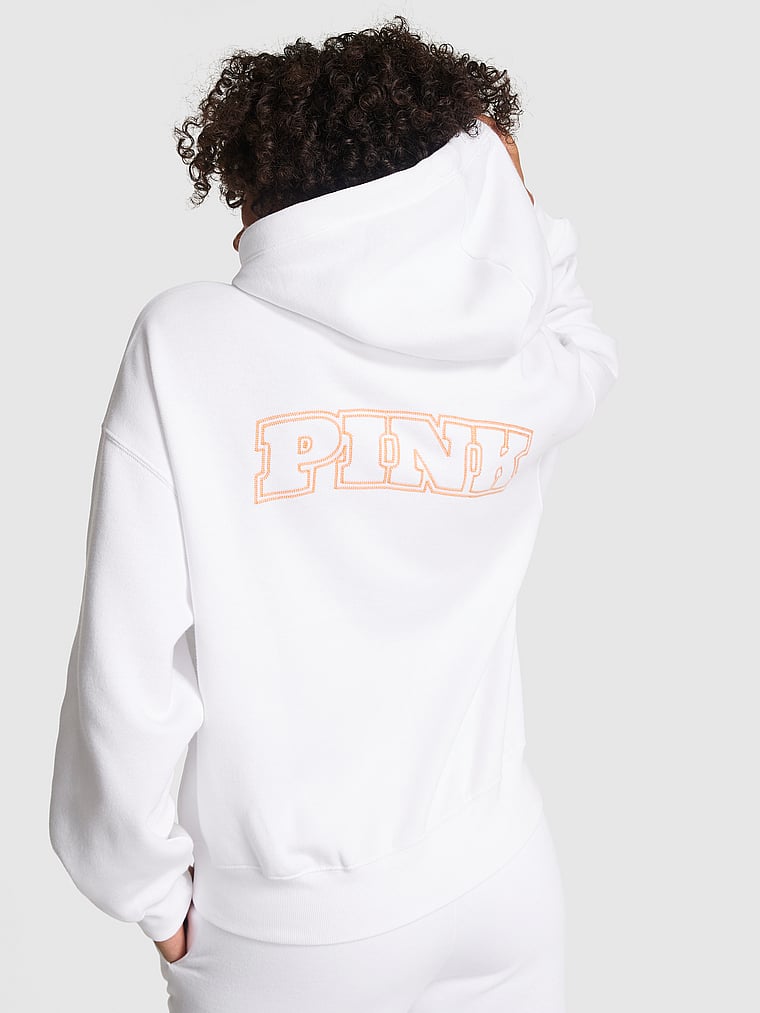 PINK Ivy Fleece Campus Full-Zip Hoodie, Vs White, onModelBack, 2 of 3 Vanessa is 5'10" and wears Small