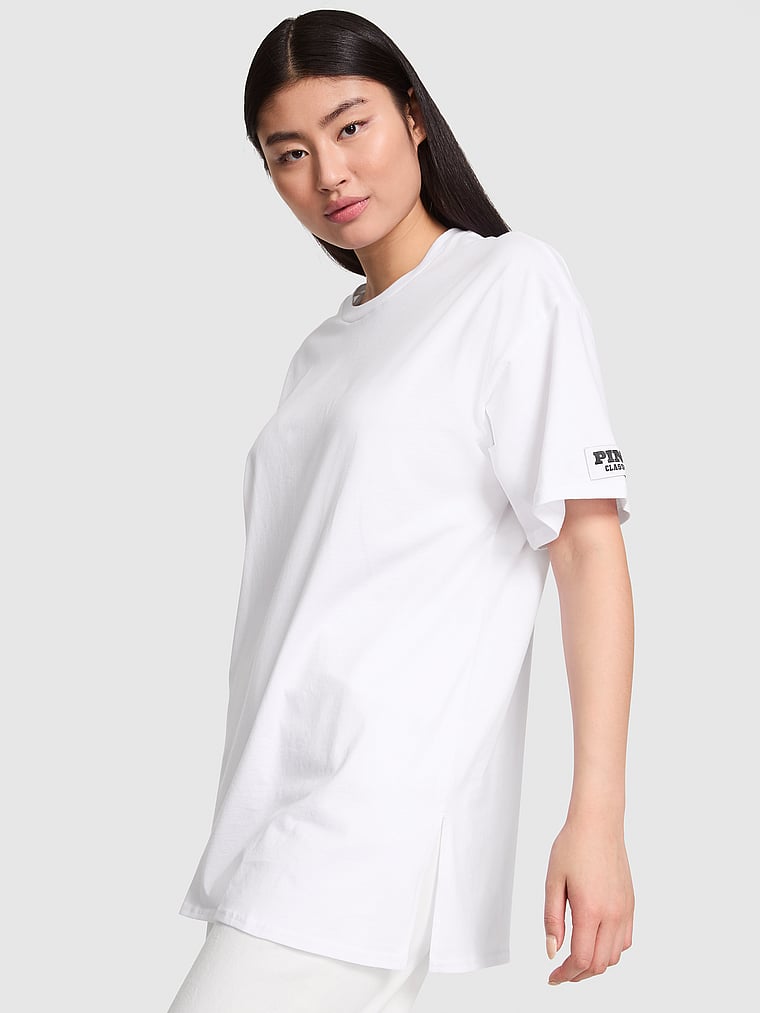PINK Cotton Oversized Side-Slit Sleepshirt, onModelFront, 1 of 3