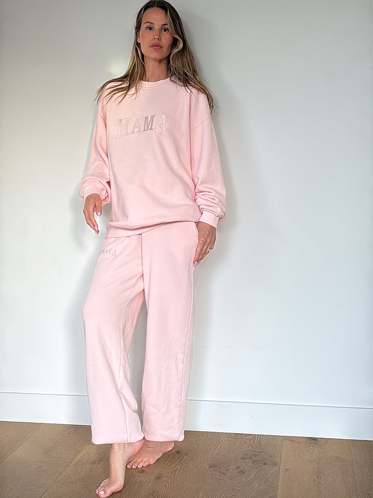 Victoria's Secret, Bumpsuit Mama Sweatpants, Dusty Pink, onModelFront, 1 of 3
