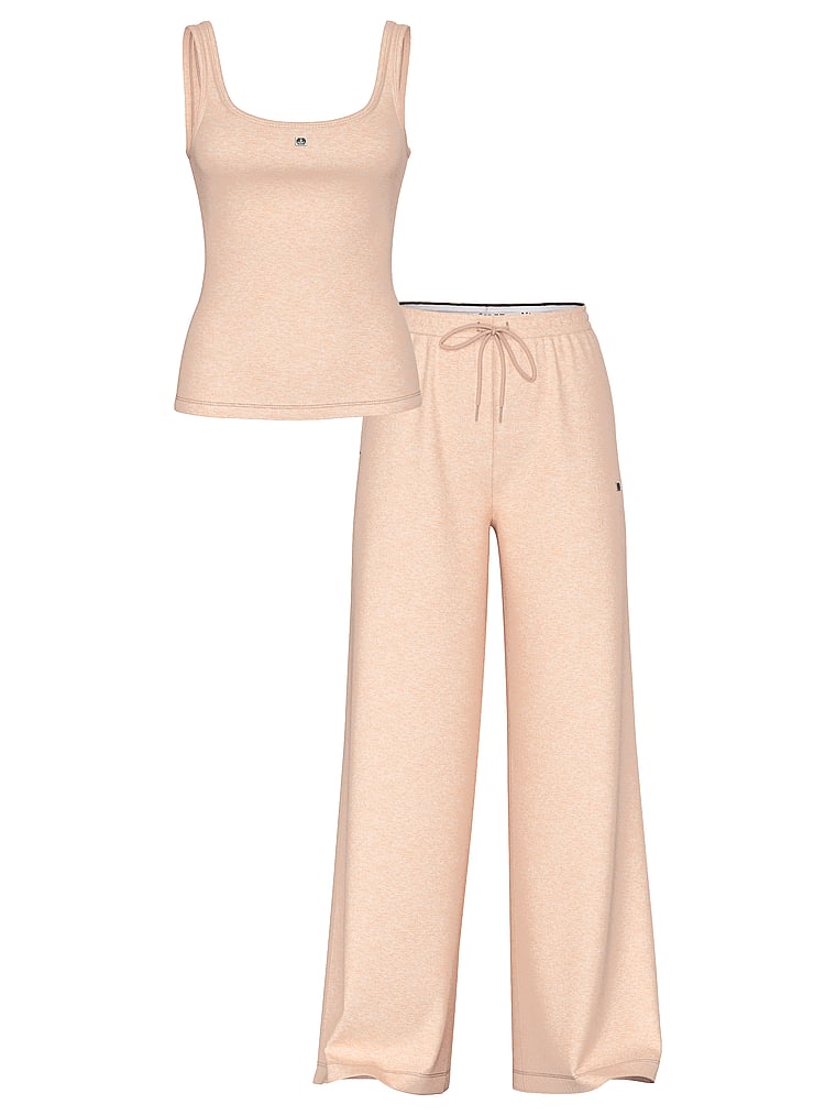 Victoria's Secret, Victoria's Secret 100% Cotton Tank & Pants Pajama Set, Heather Pretty Blush, offModelFront, 3 of 4