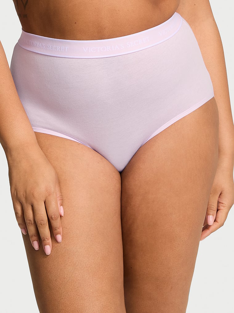 Victoria's Secret, Cotton Logo Cotton Modern Brief Panty, Delicate Violet, onModelFront, 1 of 2 Brianna is 5'10" or 178cm and wears Large