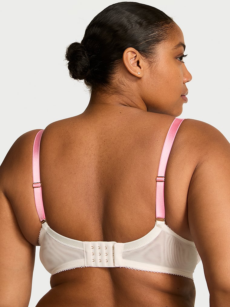 Victoria's Secret, Dream Angels The Fabulous by Victoria's Secret Unlined Peony Embroidery Full-Cup Bra, White & Pink Peonies, onModelBack, 2 of 4 Brianna is 5'10" and wears 38DD (E) or Extra Large