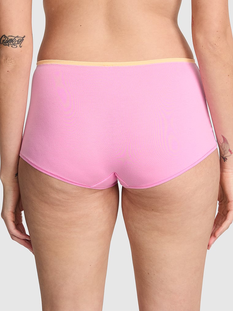 PINK Cotton Boyshort Panty, Pink Lollipop with PINK Graphic, onModelBack, 2 of 3