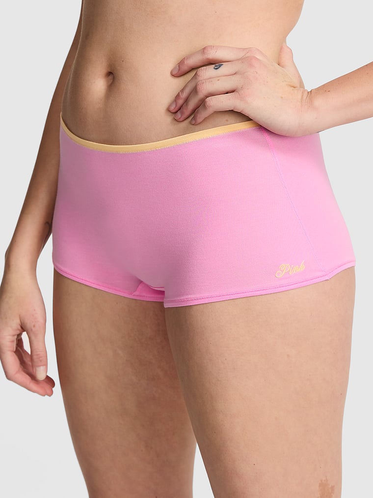 PINK Cotton Boyshort Panty, Pink Lollipop with PINK Graphic, onModelFront, 1 of 3