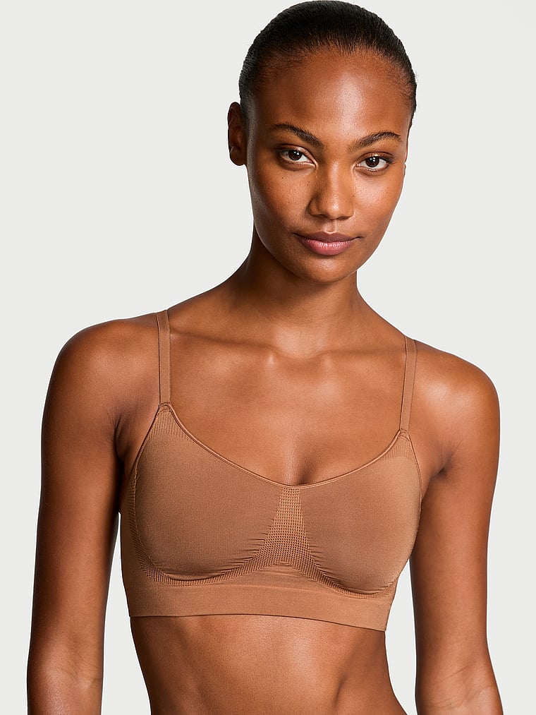 Victoria's Secret, Victoria's Secret Shapewear by Victoria SeamlessShaping™ Bralette, Caramel, onModelFront, 3 of 4