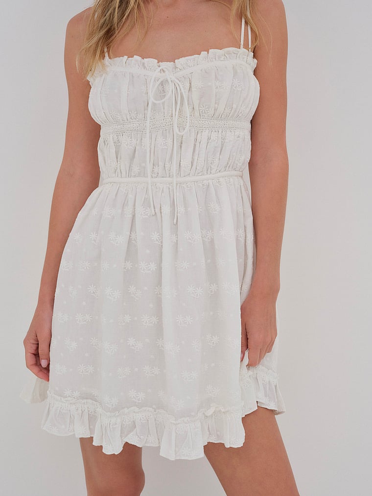 Victoria's Secret, For Love & Lemons Edie Eyelet Slip Dress, White, offModelFront, 3 of 4