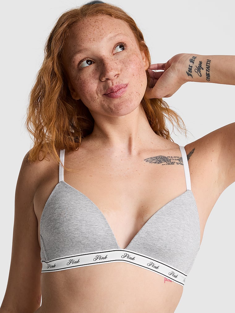 PINK Wear Everywhere Wear Everywhere Lightly Lined Wireless Triangle Bra, Medium Heather Grey, onModelFront, 1 of 3