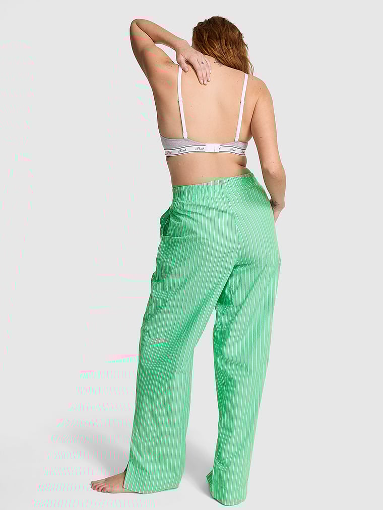 PINK Boyfriend Boxer Pajama Pants, Wild Green Stripes, onModelBack, 2 of 3