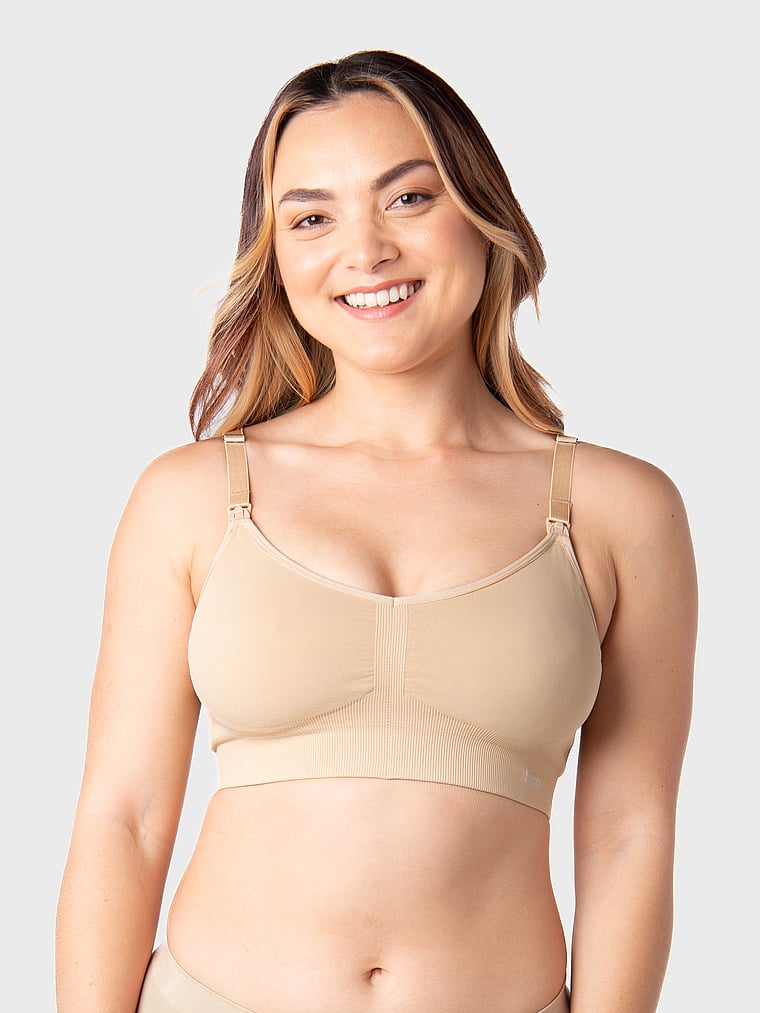 Victoria's Secret, Hotmilk My Necessity Wireless Multifit Nursing Bra, Beige, onModelFront, 1 of 3