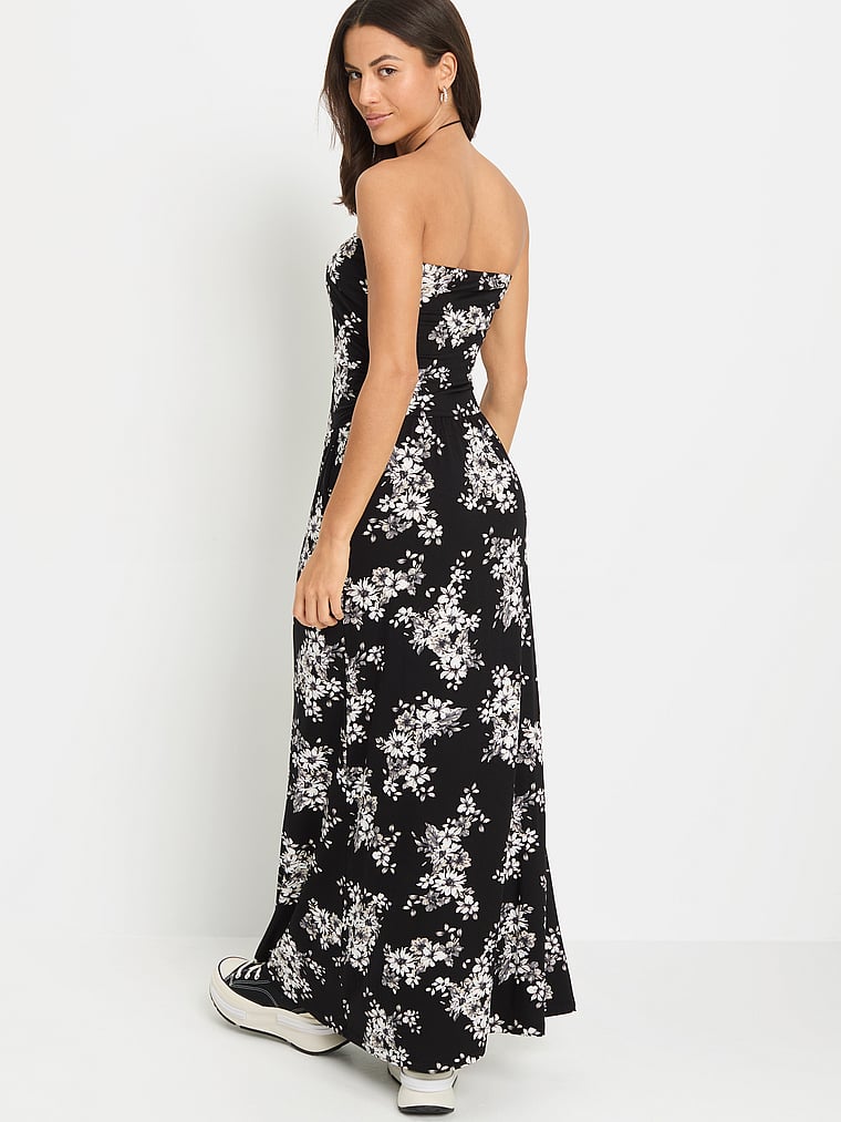 Victoria's Secret, Lascana Strapless Maxi Dress, Black & White Floral, onModelBack, 2 of 3