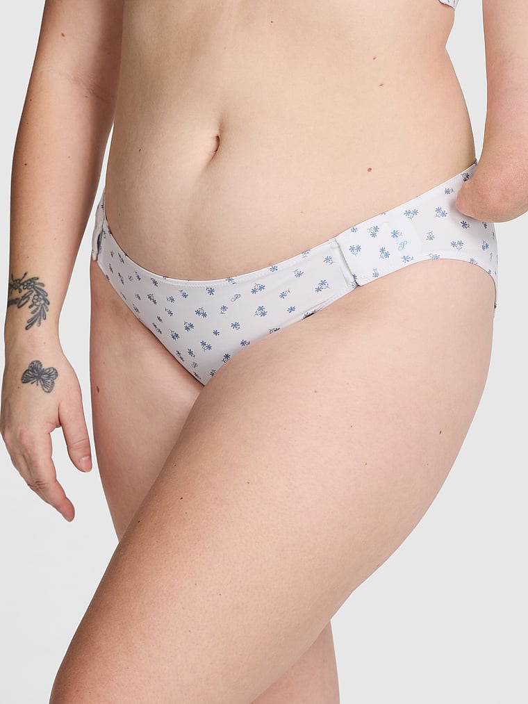 PINK Adaptive Bikini Panty, White Ditsy Floral Print, onModelFront, 1 of 3