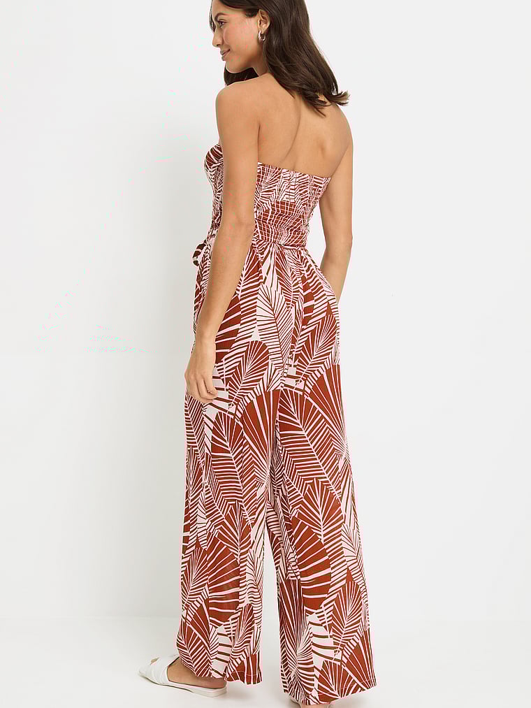 Victoria's Secret, Lascana Palm Print Strapless Jumpsuit, Terra Palm Print, onModelBack, 2 of 3