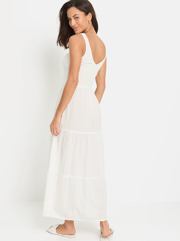 Victoria's Secret, Lascana Tiered V-Neck Maxi Dress, White, onModelBack, 2 of 3