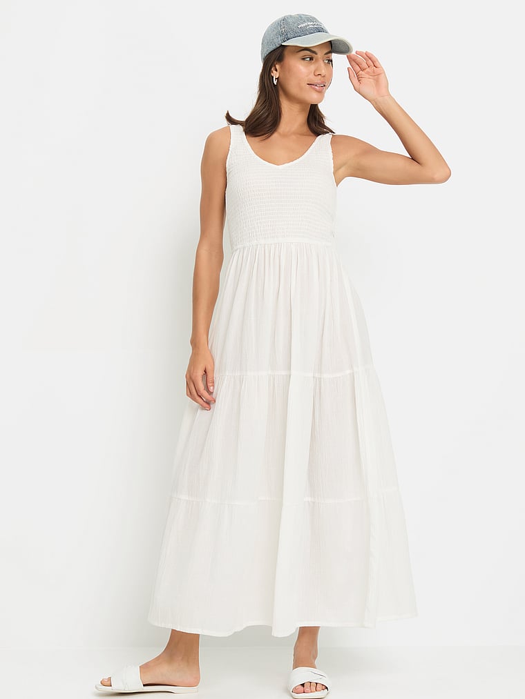 Victoria's Secret, Lascana Tiered V-Neck Maxi Dress, White, onModelFront, 1 of 3