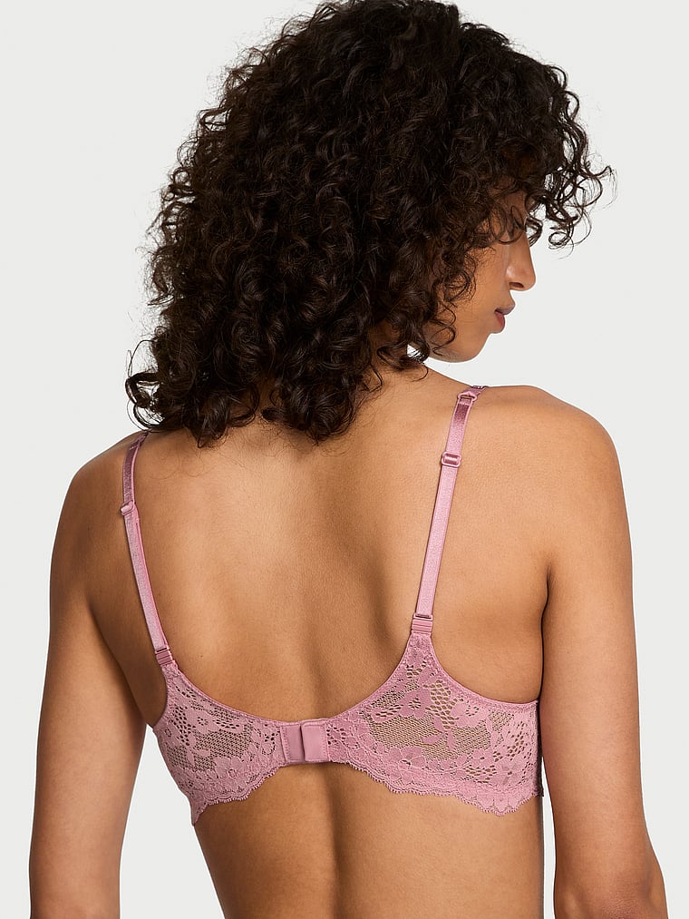 Victoria's Secret, Dream Angels Twinkle Lace Lightly Lined Demi Bra, Dusk Mauve, onModelSide, 4 of 4