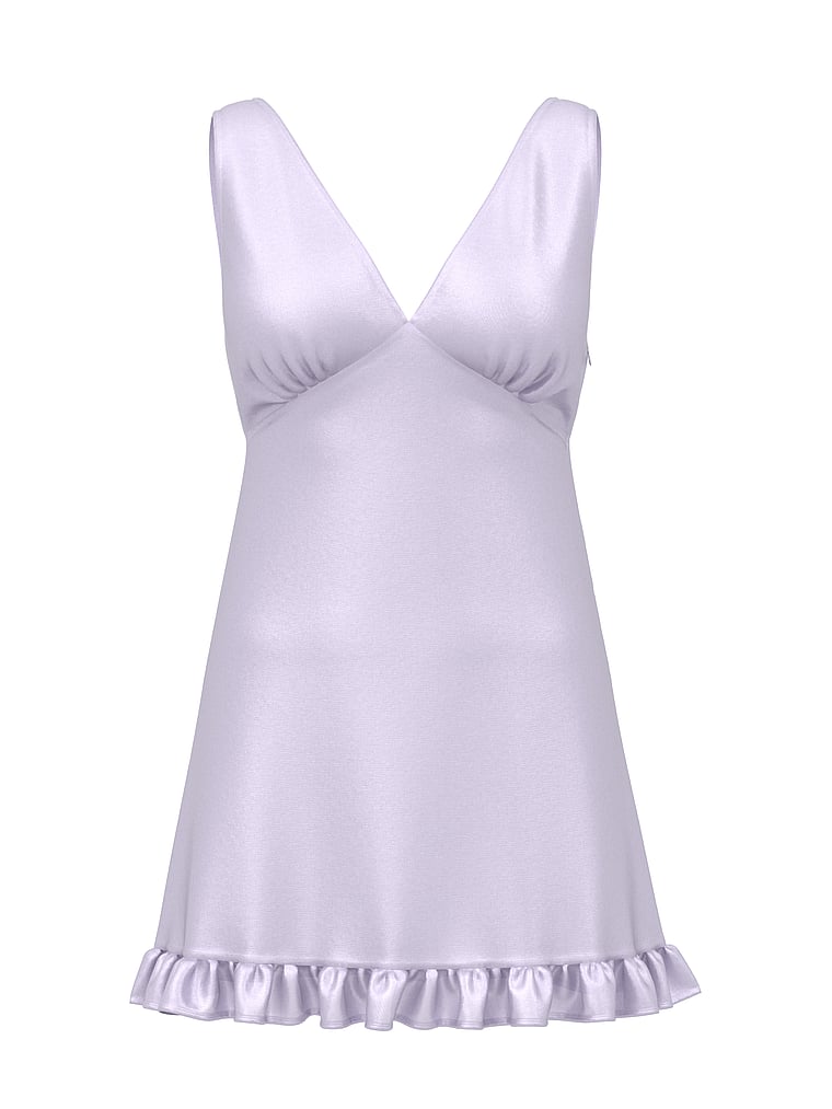 PINK Summer Fling Satin Ruffle Dress, Purple Whisper, offModelFront, 3 of 3