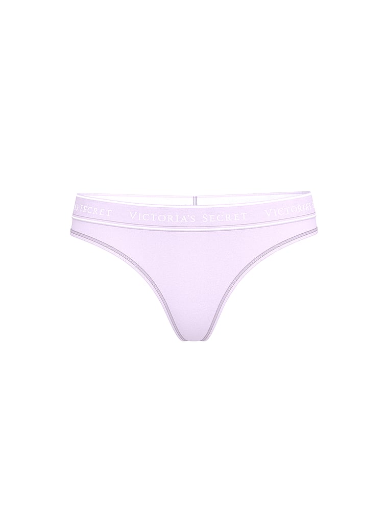 Victoria's Secret, Cotton Logo Rib Cotton Hardware Thong Panty, Delicate Violet, offModelFront, 3 of 3