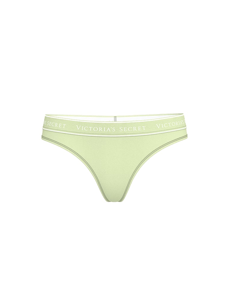 Victoria's Secret, Cotton Logo Cotton Thong Panty, Reed Green, offModelFront, 3 of 3