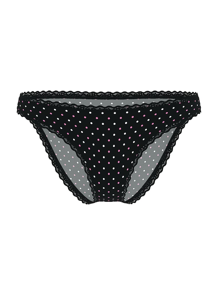 Victoria's Secret, Lace Trim Cotton Bow Lace-Trim Bikini Panty, Black Dots, offModelFront, 3 of 3