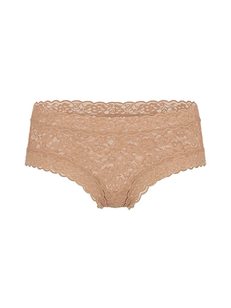 Victoria's Secret, The Lacie Bow Lace Mesh Cheeky Panty, Praline, offModelFront, 3 of 3