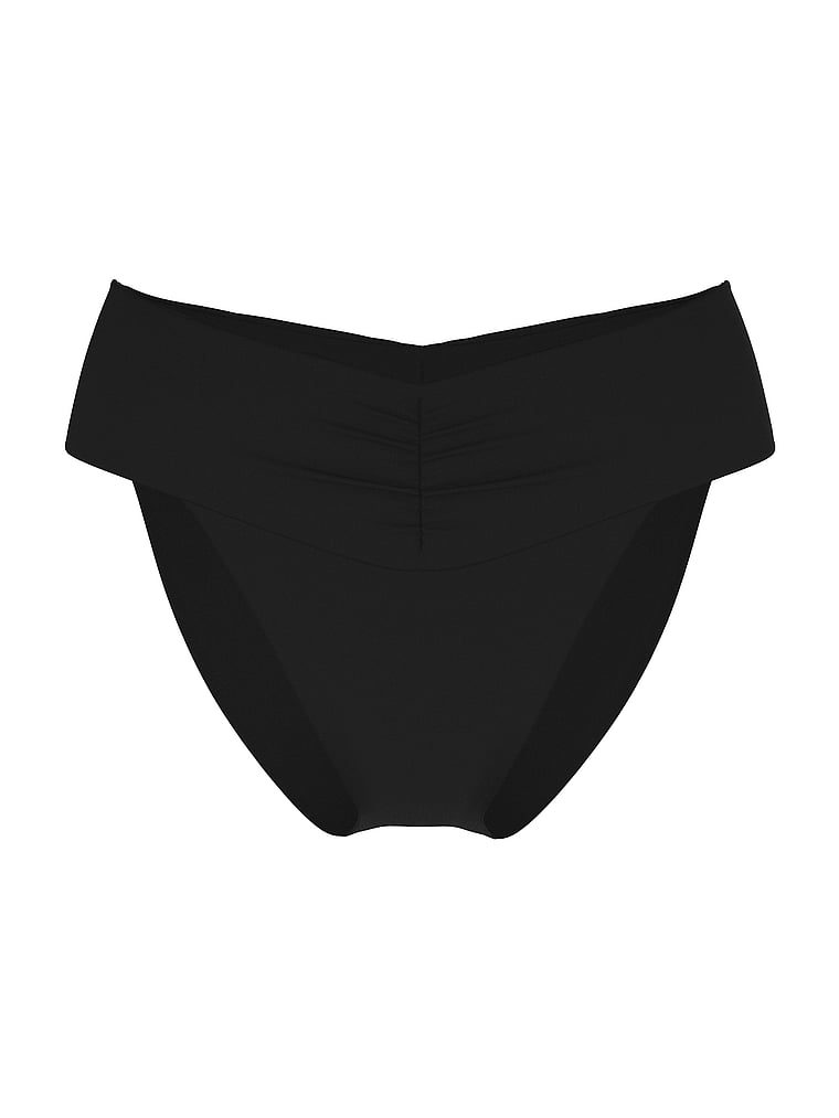 Victoria's Secret, Victoria's Secret Swim Essential Cinched High-Waist Bikini Bottom, Pure Black, offModelFront, 3 of 3