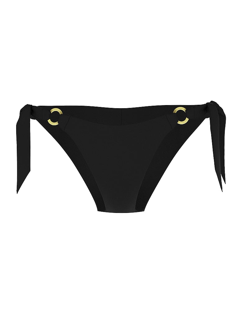 Victoria's Secret, Victoria's Secret Swim Side-Sash Cheeky Bikini Bottom, Pure Black, offModelFront, 3 of 3