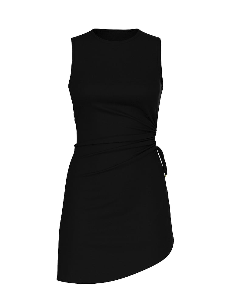 Victoria's Secret, Victoria's Secret Swim Beachwear Swim Ruched Mini Dress, Pure Black, offModelFront, 3 of 3