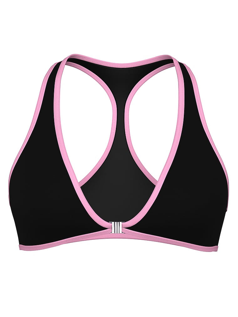PINK Plunge Racerback Bikini Top, Black, offModelFront, 3 of 3