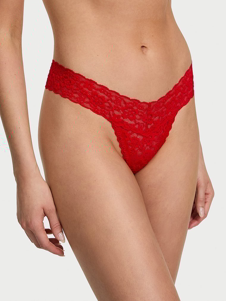 Victoria's Secret, The Lacie Lace Thong Panty, Lipstick, onModelFront, 1 of 4 Kennidy is 5'11" and wears Small