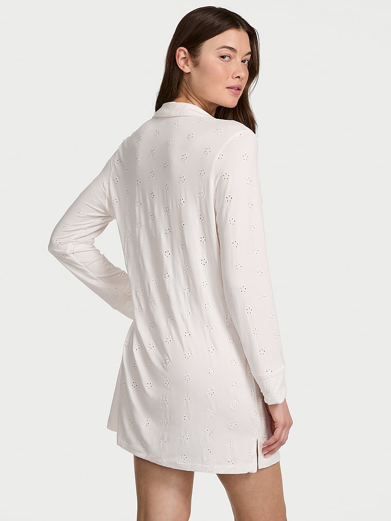 Victoria's Secret, Victoria's Secret Modal Soft Eyelet Button-Front Sleepshirt, Coconut White, onModelBack, 2 of 4 Kennidy is 5'11" and wears Small
