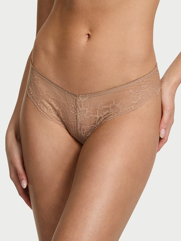 Victoria's Secret, Very Sexy Rose Lace Tanga Panty, Praline, onModelFront, 1 of 4 Kennidy is 5'11" and wears Small
