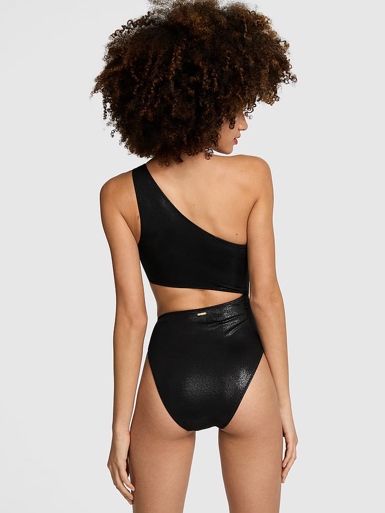 PINK Cutout One-Piece Swimsuit, Black, onModelBack, 2 of 3 Yoly  is 5'8" or 173cm and wears Small