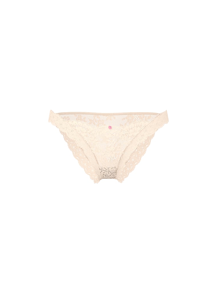 Victoria's Secret, Dream Angels Butterfly Embroidery Mesh Bikini Panty, Marzipan, offModelFront, 3 of 3
