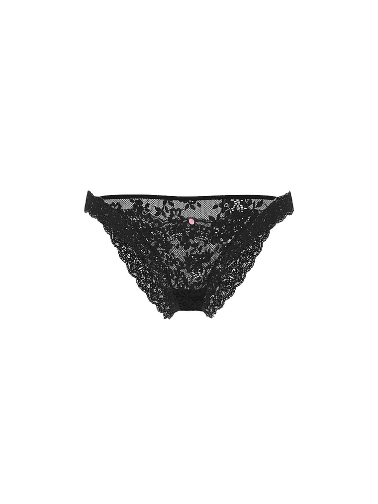Victoria's Secret, Dream Angels Lace-Trim String Bikini Panty, Black, offModelFront, 4 of 4