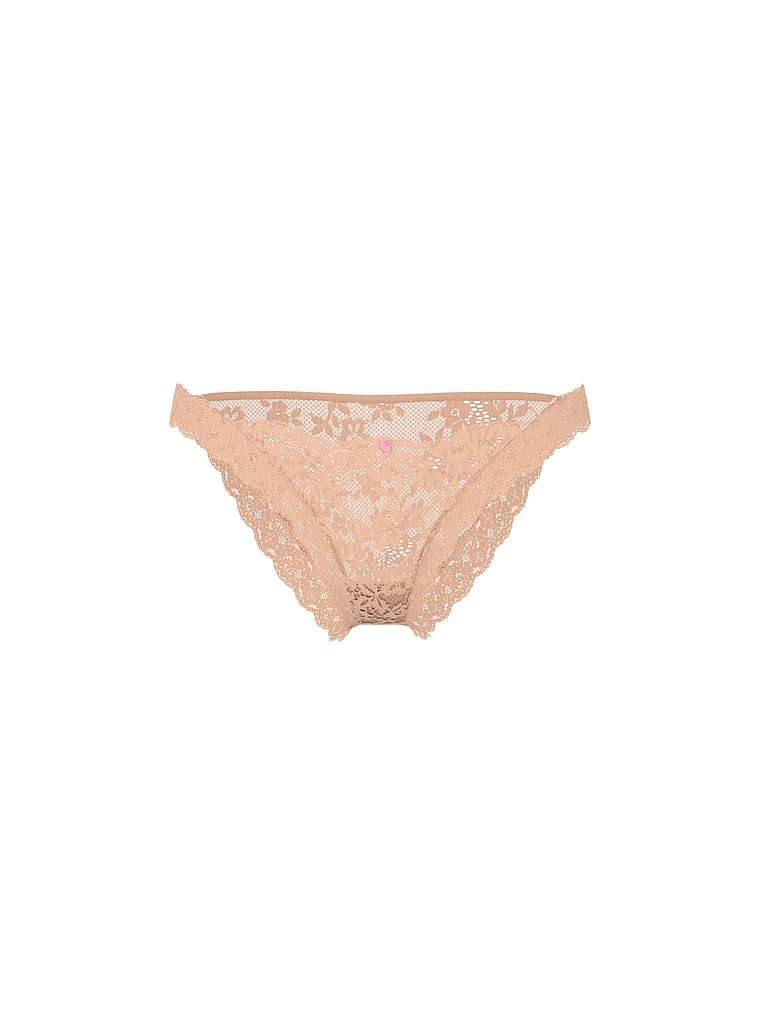Victoria's Secret, Dream Angels Lace-Trim Adjustable String Bikini Panty, Praline, offModelFront, 4 of 4