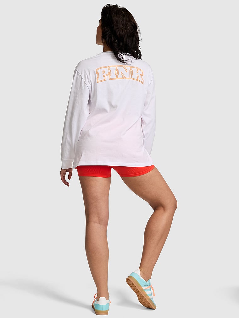 PINK Campus Cotton Long-Sleeve Tee, Vs White, onModelBack, 2 of 3 Isabella is 5'9" or 175cm and wears Medium