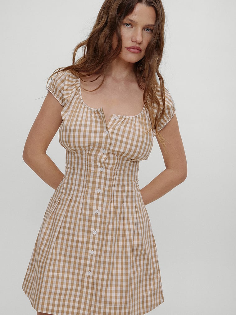 Victoria's Secret, Frankies Bikinis Mustang Poplin Mini Dress, Rodeo Gingham, onModelFront, 1 of 4