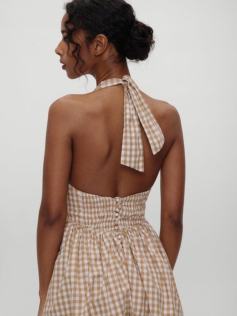 Victoria's Secret, Frankies Bikinis Prairie Poplin Midi Dress, Rodeo Gingham, offModelFront, 3 of 4