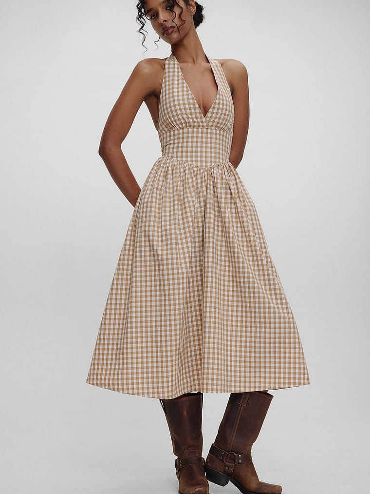 Victoria's Secret, Frankies Bikinis Prairie Poplin Midi Dress, Rodeo Gingham, onModelFront, 1 of 4