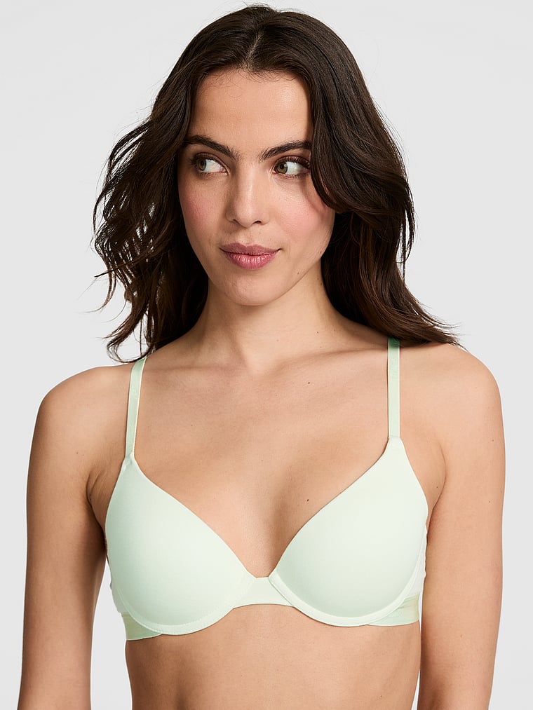 PINK Wear Everywhere Wear Everywhere Push-Up Bra, Fresh Mint, onModelFront, 1 of 3 Scarlett is 5'11" or 180cm and wears 34B or Small