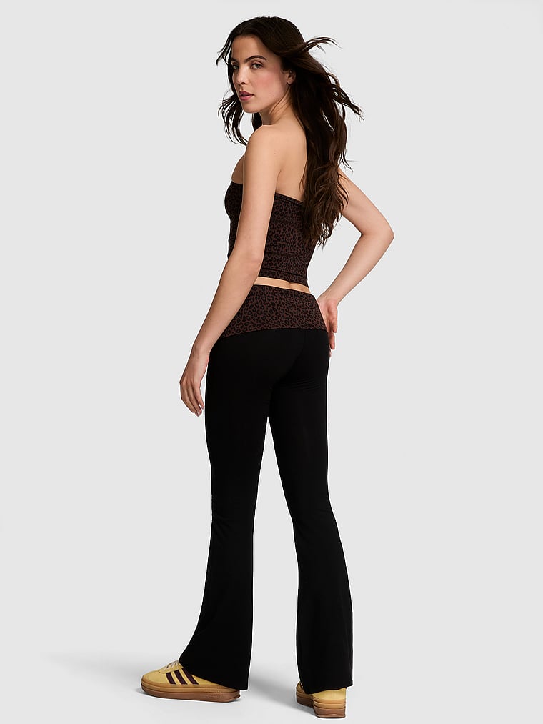 PINK All-Day Cotton Foldover Flare Leggings, LEOPARD BAND, onModelBack, 2 of 3 Scarlett is 5'11" and wears Small