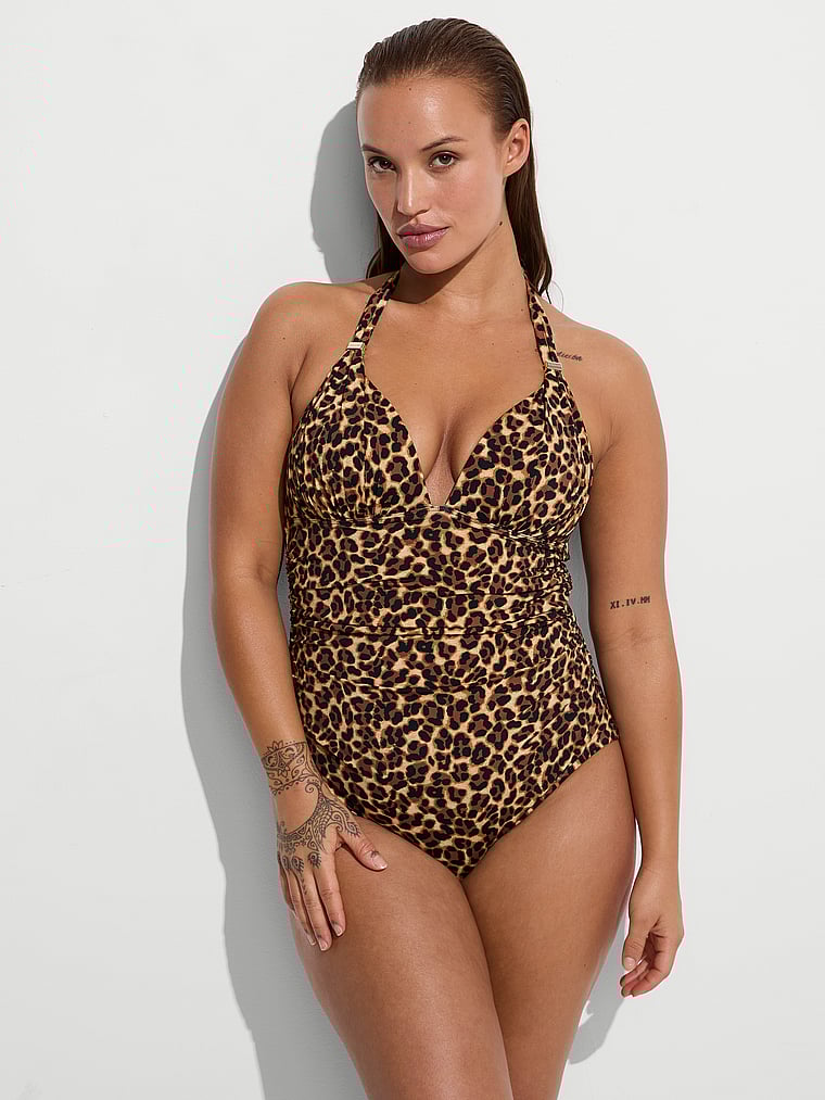 Victoria's Secret, Victoria's Secret Swim Ultimate Smoothing Harlow One-Piece Swimsuit, True Cat, onModelFront, 3 of 5 Sofia  is 5'8" and wears Large