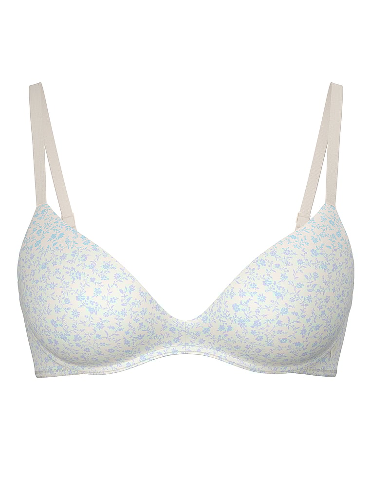 Victoria's Secret, Victoria's Secret Sexy Tee Smooth Wireless Push-Up Bra, Cream Floral, offModelFront, 3 of 4