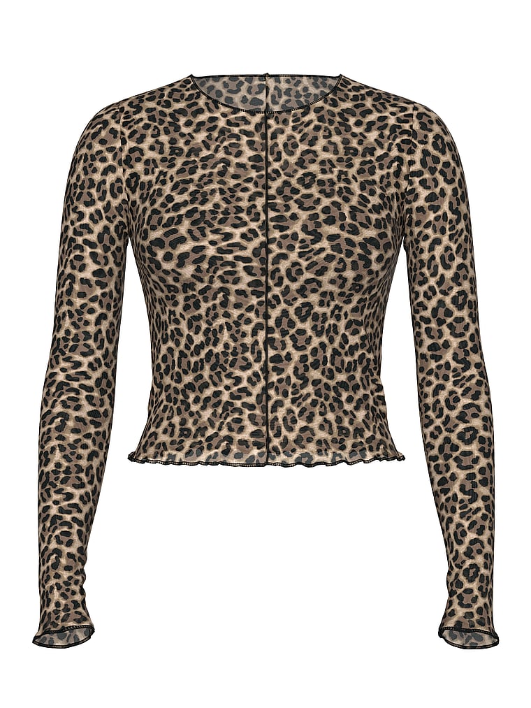 Victoria's Secret, Victoria's Secret Swim Beachwear Mesh Long-Sleeve Top, True Cat, offModelFront, 3 of 3