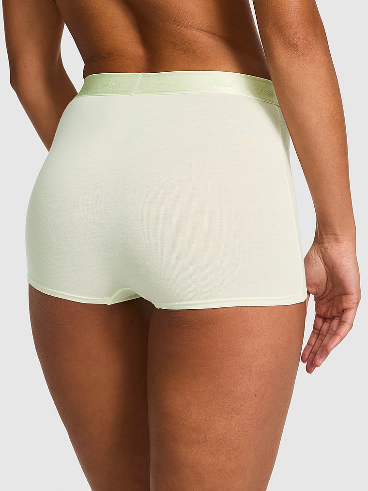 PINK Logo Cotton High-Waist Boyshort Panty, onModelBack, 2 of 3