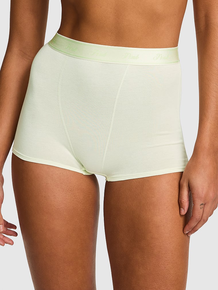 PINK Logo Cotton High-Waist Boyshort Panty, onModelFront, 1 of 3