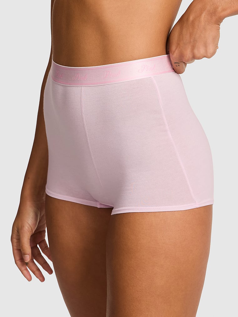 PINK Logo Cotton High-Waist Boyshort Panty, onModelFront, 1 of 3