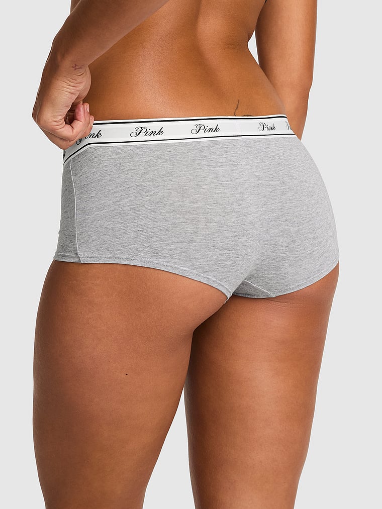 PINK Logo Cotton Boyshort Panty, Medium Heather Grey, onModelBack, 2 of 3 Vanessa is 5'10" and wears Small